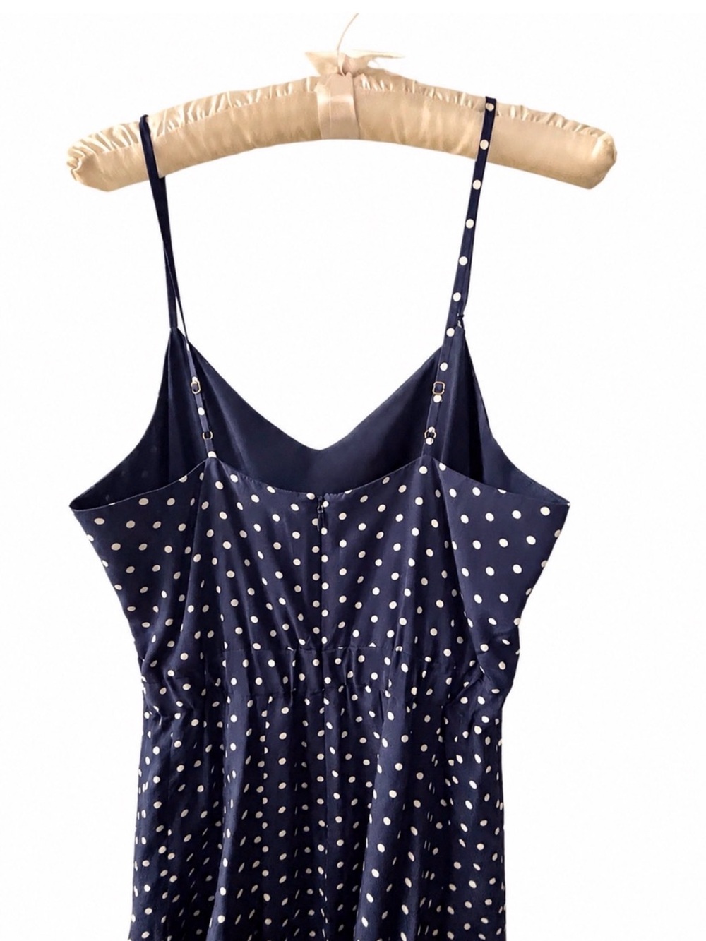 J. Crew Navy Blue Polka Dot 100% Silk Midi Dress SZ 4 Relaxed Fit Coquette - Picture 4 of 14